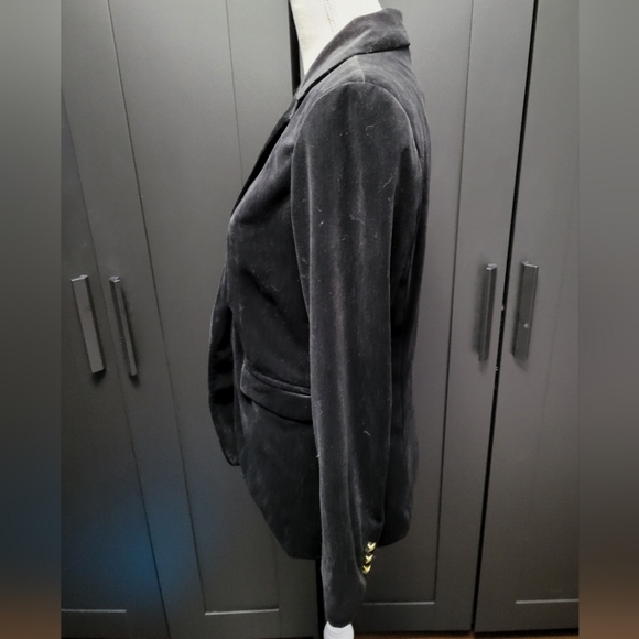 Adrienne Vittadini black velour velvet blazer with chunky gold buttons - Picture 7 of 9